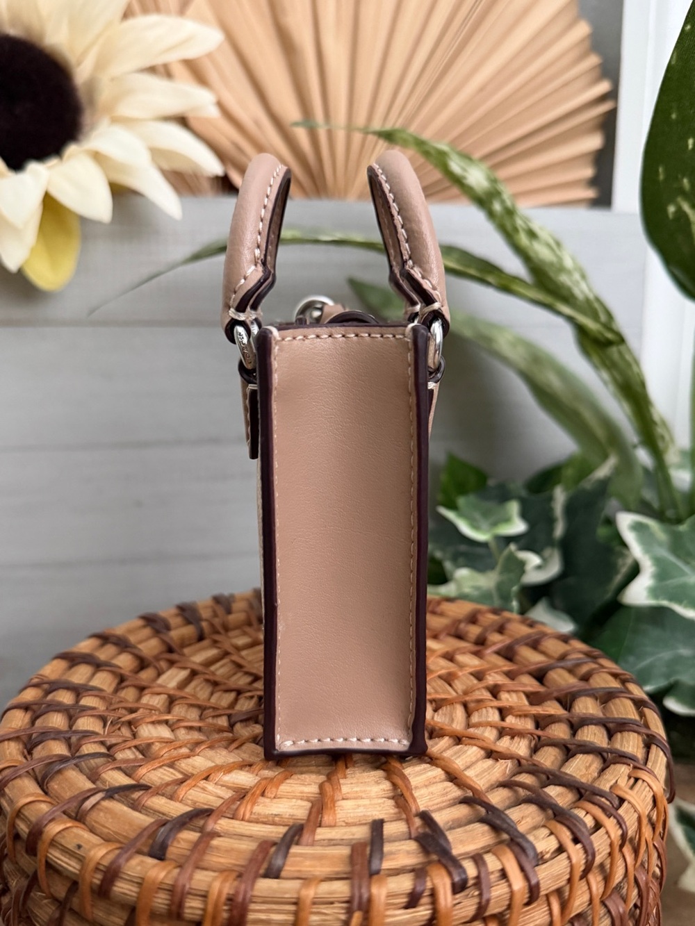 Coach North/South Mini Tote Bag Charm in Signature Canvas Tan & Beige F2448 NWOT - Picture 5 of 11